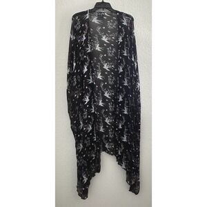 Freshman‎ 1896 Kimono Duster Open Cardigan Floral Bird Dove Black M/L Oversized